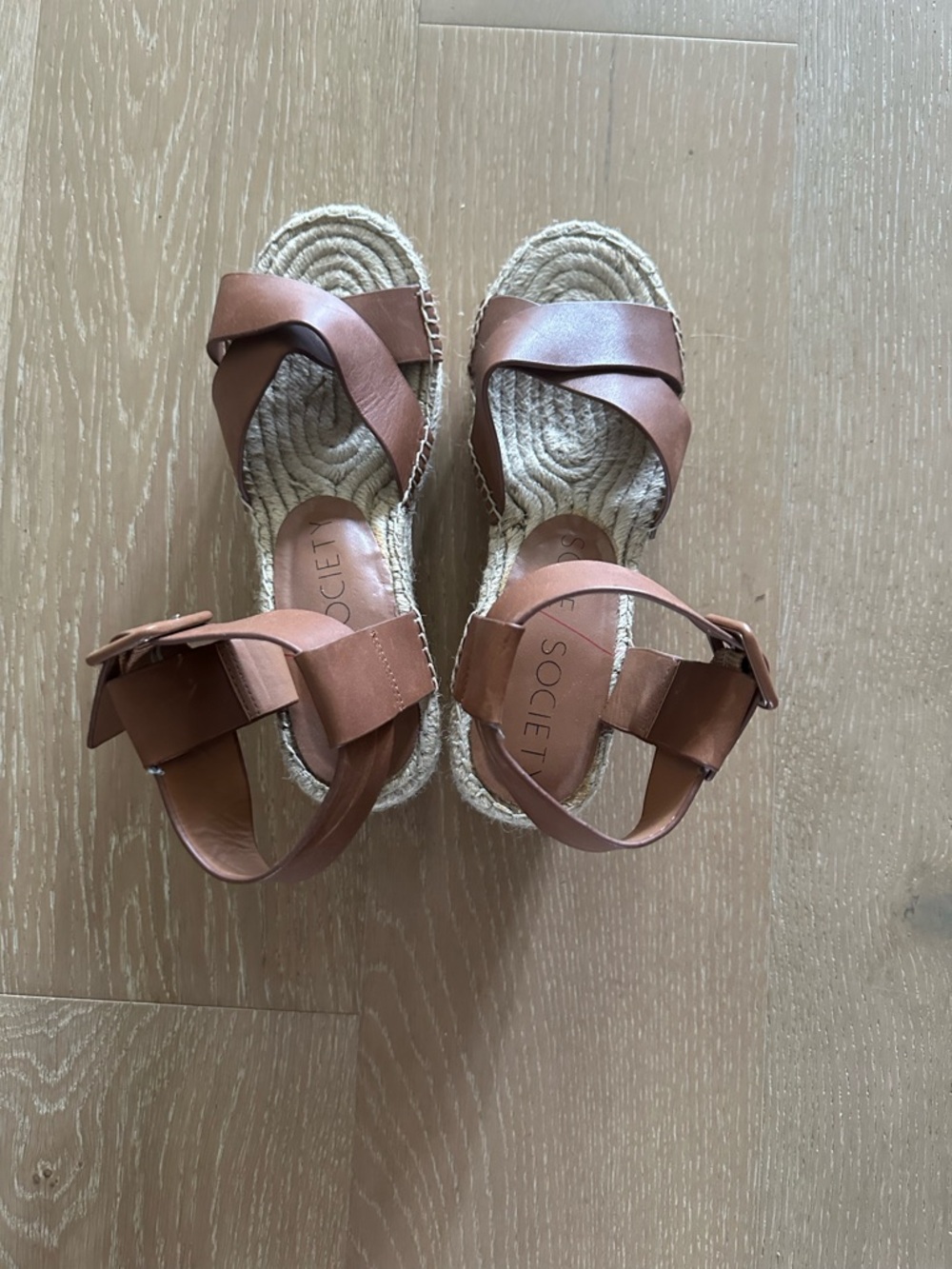 Sole Society Tan Leather Espadrille Wedge Sandals
